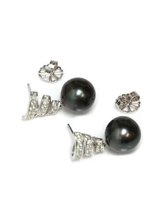 Boucles d'oreilles Fara perle de Tahiti 10-11mm rondes AAA et diamants