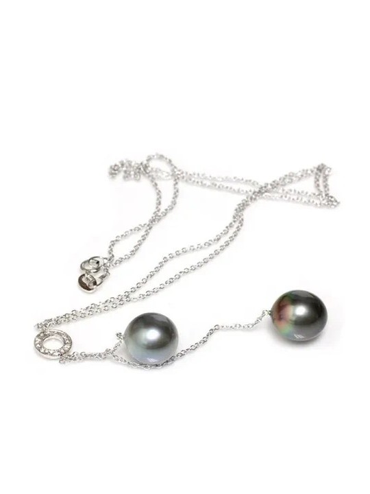 Collier Nuia perle de Tahiti en or 18 carats et 2 perles de tahiti 10mm AAA