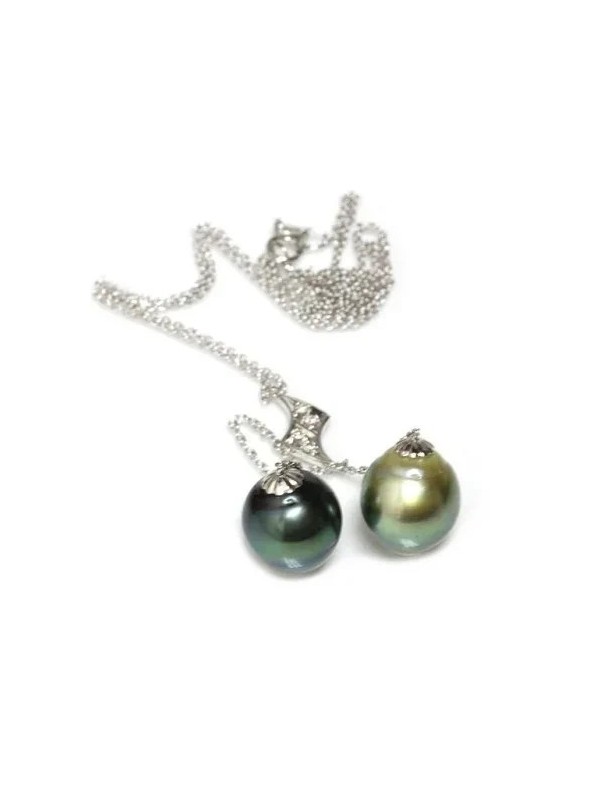 Collier Vuia duo perle de Tahiti 10-11mm en or blanc 14 carats et diamants