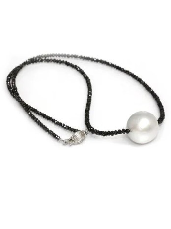 Collier perle australie et diamants noir Moea Perles - 1