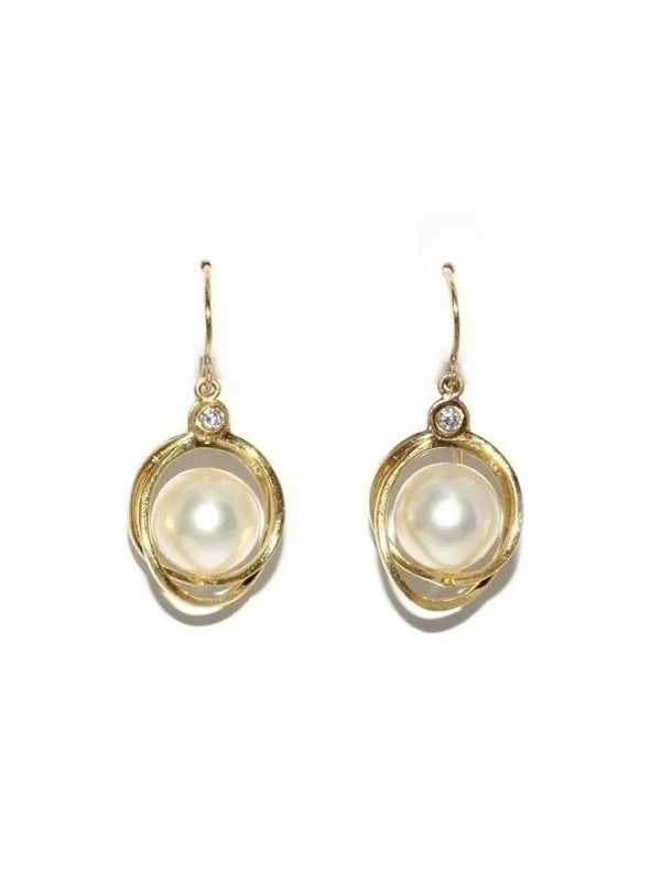 Parure or 18 carats jaune Hera perles d'Australie pendantes 10-11mm AAA
