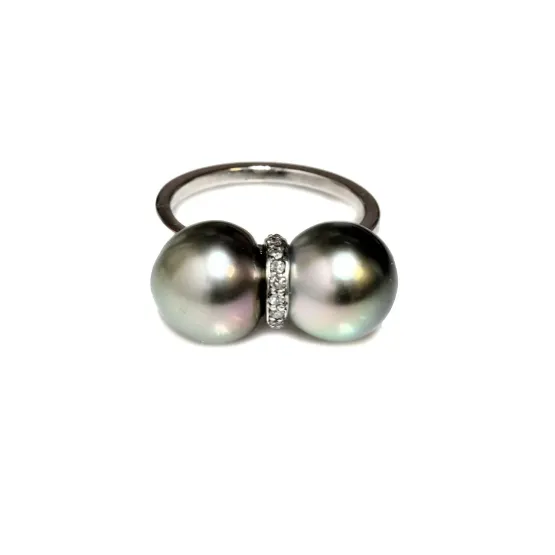 Bague Or 18 Carats Avec Perle Noire De Tahiti - Taille 55 - Occasion - Sertie Perle