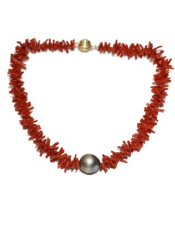 Collier Cora 15-16mm perle de Tahiti et corail Moea Perles - 1