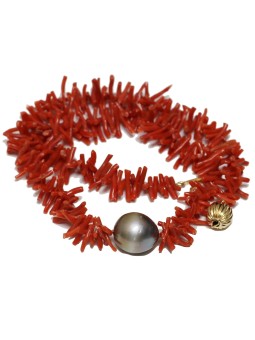 Collier Cora 15-16mm perle de Tahiti et corail Moea Perles - 2