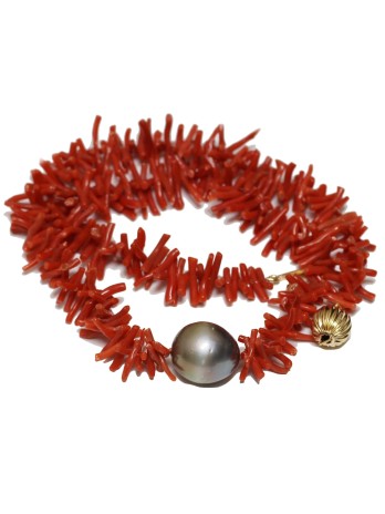 Collier Cora 15-16mm perle de Tahiti et corail Moea Perles - 2