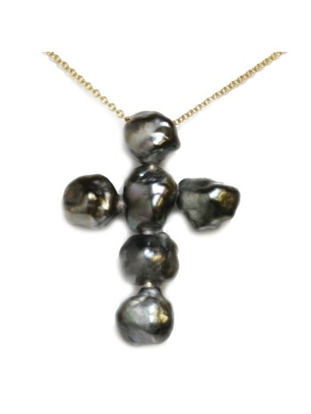 Pendentif croix en or Keshi de Tahiti Moea Perles - 1