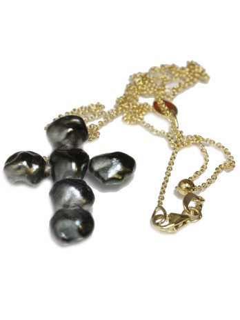 Pendentif croix en or Keshi de Tahiti Moea Perles - 2