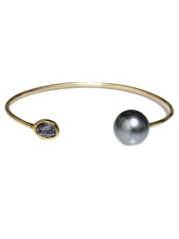 Bracelet jonc Inae Or 14k Saphir et perle de tahiti Moea Perles -1