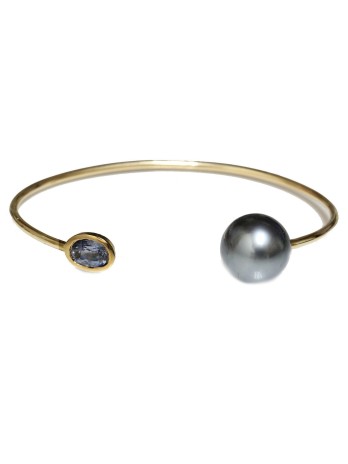 Bracelet jonc Inae Or 14k Saphir et perle de tahiti Moea Perles -1