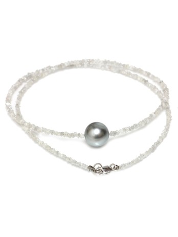 Collier perle de Tahiti et diamants bruts Moea Perles - 1