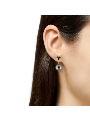 Boucles d'oreilles Ave perle de Tahiti, saphir et diamant