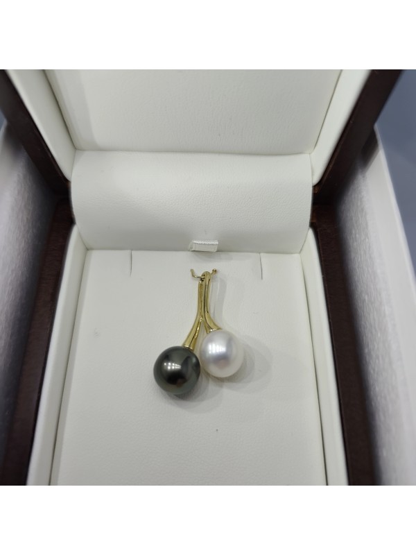 Pendentif en or 18 carats Tanui toi et moi perle de Tahiti 9-11mm AAA