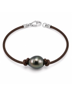 Bracelet cuir marron Moea Perles - 1