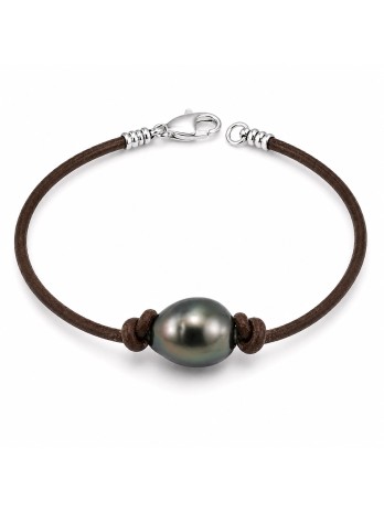 Bracelet cuir marron Moea Perles - 1