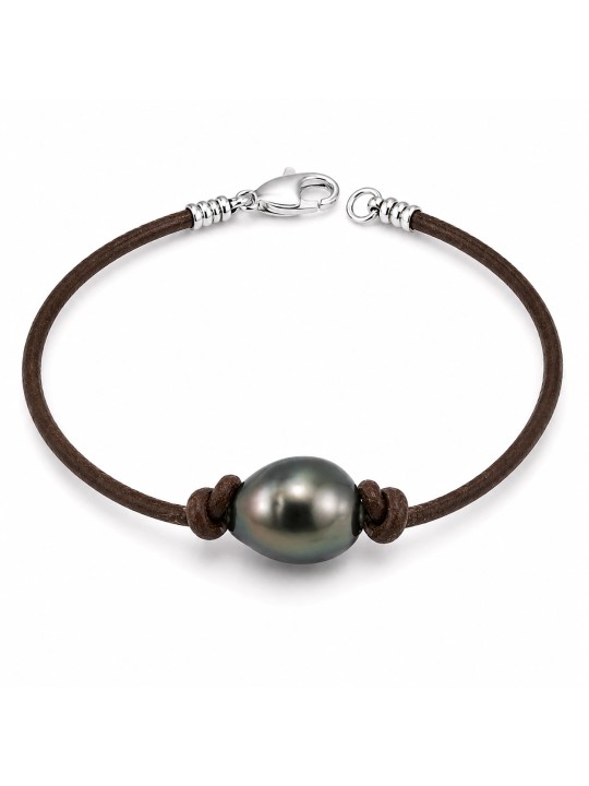 Bracelet cuir marron Moea Perles - 1