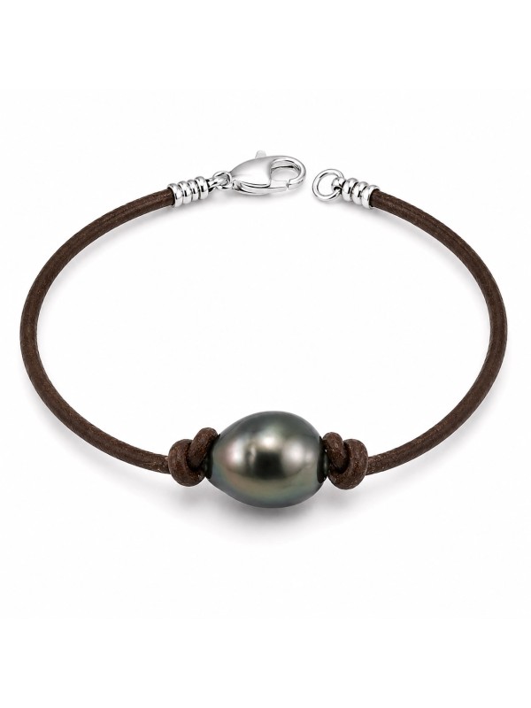 Bracelet cuir marron Moea Perles - 1
