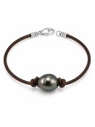 Bracelet cuir marron Moea Perles - 1