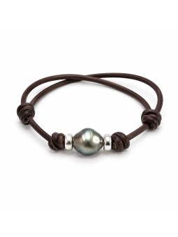 Bracelet cuir marron Moea Perles - 1