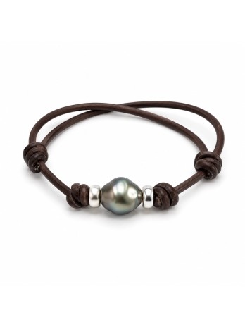 Bracelet cuir marron Moea Perles - 1