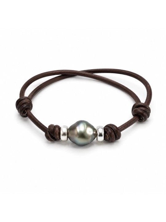 Bracelet cuir marron Moea Perles - 1