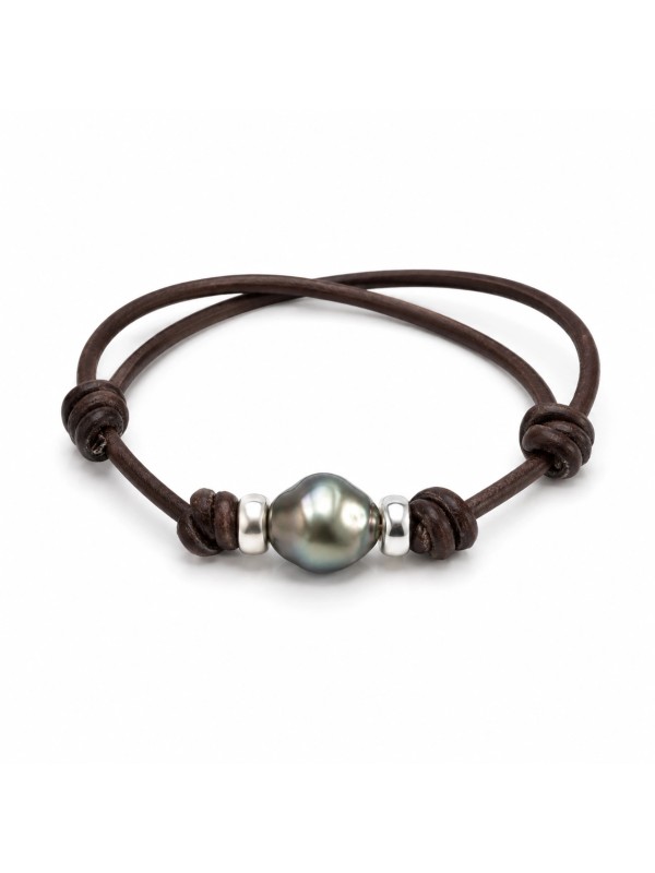 Bracelet cuir marron Moea Perles - 1