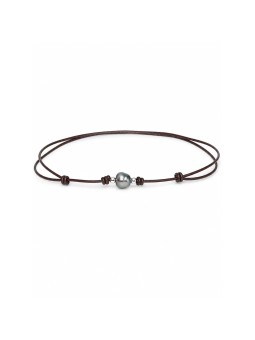 Collier cuir marron Moea Perles - 1