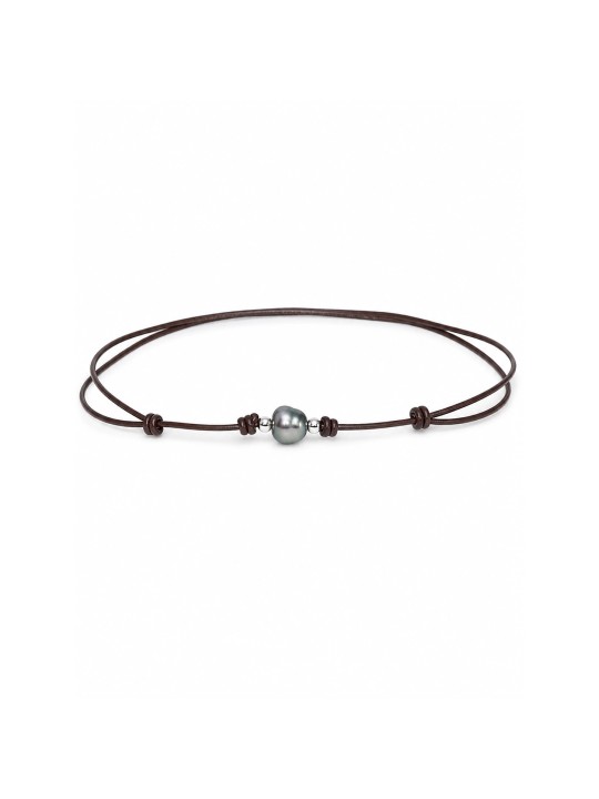 Collier cuir marron Moea Perles - 1