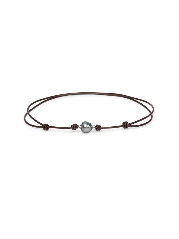 Collier cuir marron Moea Perles - 1
