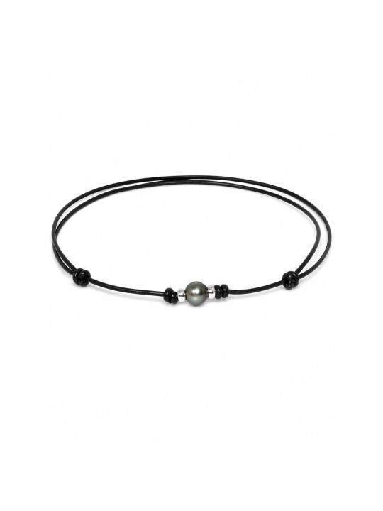 Collier cuir noir Moea Perles - 1