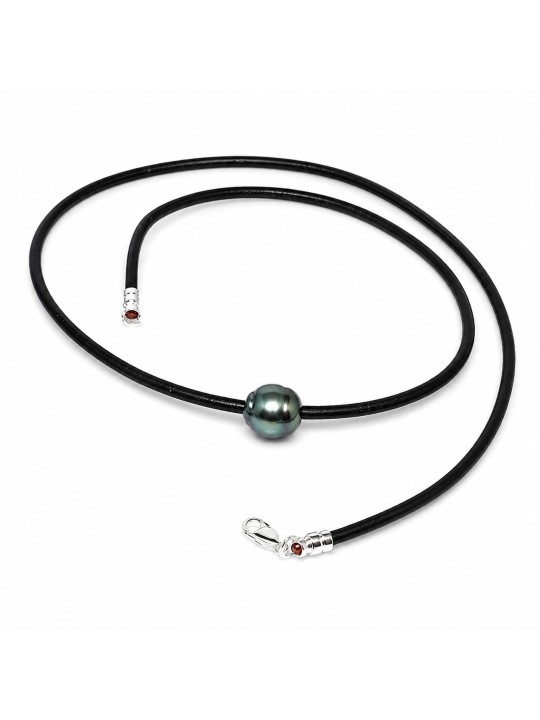 Collier cuir noir Ara Moea Perles - 1