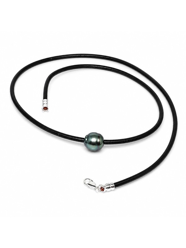 Collier cuir noir Ara Moea Perles - 1