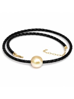 Collier cuir noir tressé et perle australie Moea Perles - 1