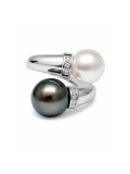 Bague or duo Amor perle de culture akoya tahiti et diamants
