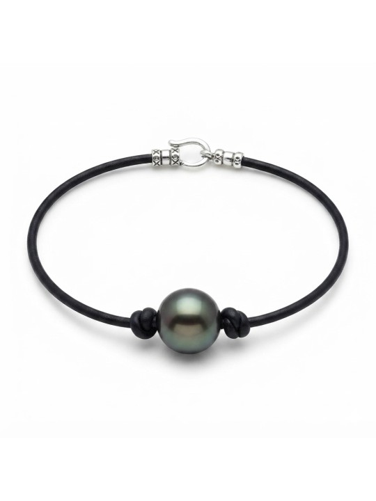 Bracelet cuir noir Moea Perles - 1