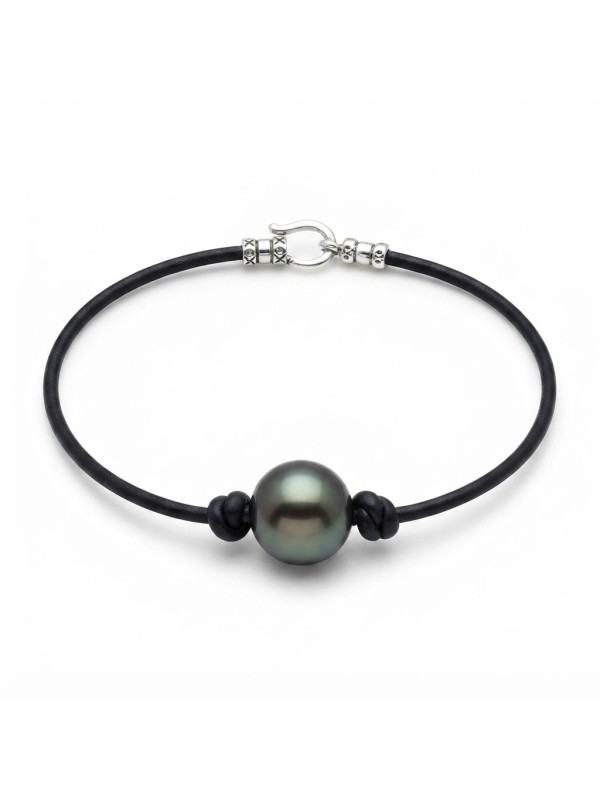 Bracelet cuir noir Moea Perles - 1