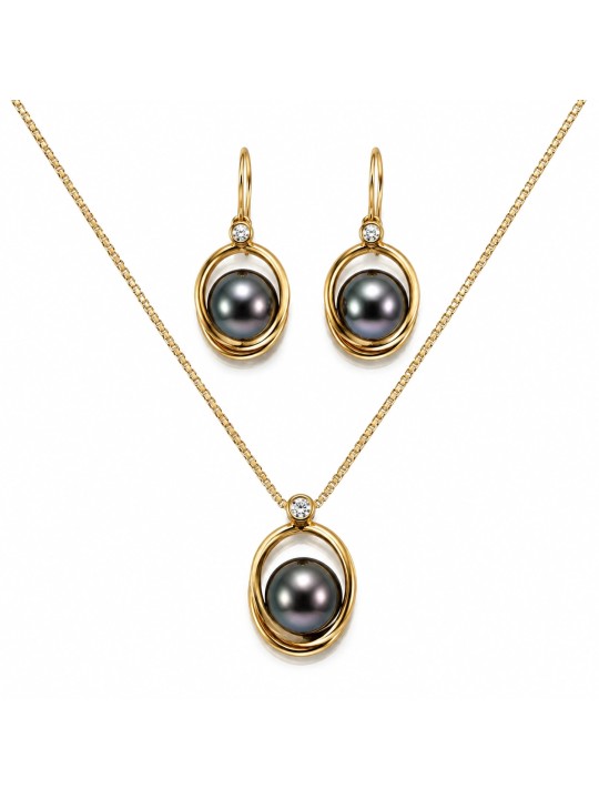 Parure or 18 carats jaune Hera perles d'Australie pendantes 10-11mm AAA