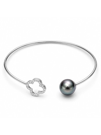 Bracelet jonc et trèfle avec Zirconium -1