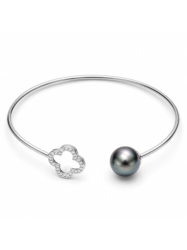 Bracelet jonc et trèfle avec Zirconium -1