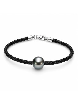 Bracelet cuir noir tressé Moea Perles - 1
