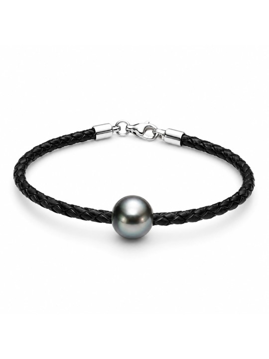 Bracelet cuir noir tressé Moea Perles - 1