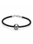 Bracelet cuir noir tressé Moea Perles - 1