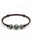 Bracelet cuir marron 3 perles Moea Perles - 1