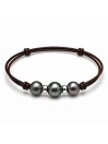 Bracelet cuir marron 3 perles Moea Perles - 1