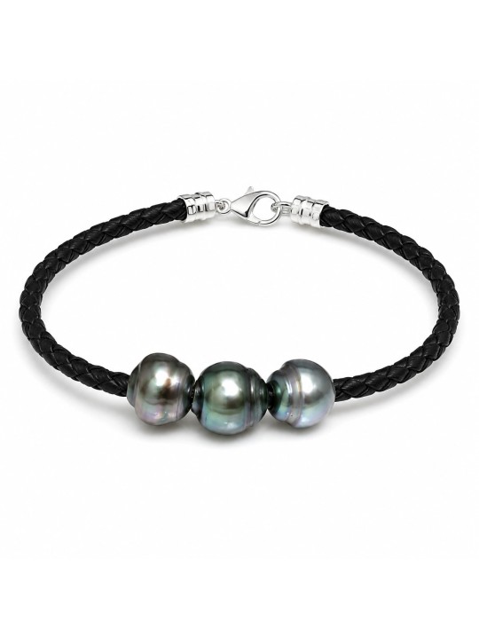 Bracelet cuir naturel 3 perles Moea Perles - 1