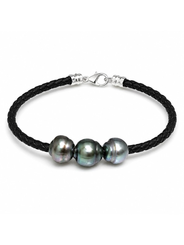 Bracelet cuir naturel 3 perles Moea Perles - 1