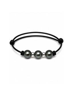 Bracelet cuir noir 3 perles Moea Perles - 1