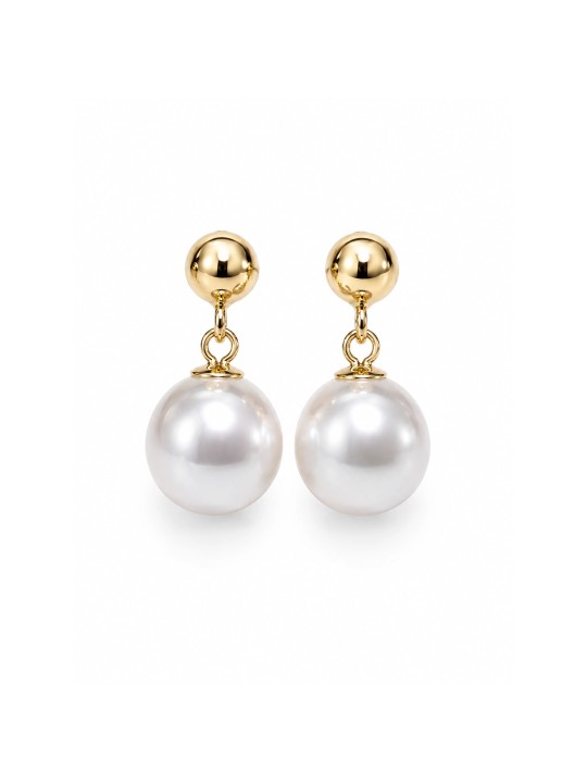 Boucles d'oreilles Hoeai or blanc ou jaune perles Akoya rondes 6-9mm AAA