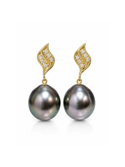 Boucles d'oreilles Fa perle de Tahiti et diamants Moea Perles - 1