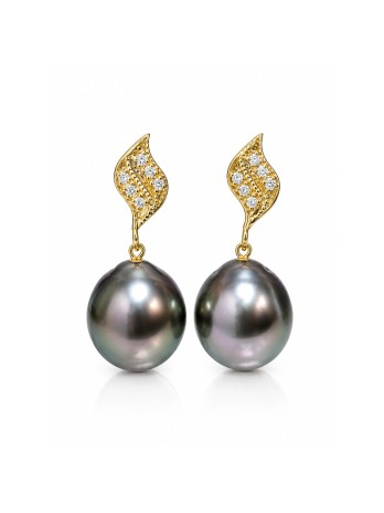 Boucles d'oreilles Fa perle de Tahiti et diamants Moea Perles - 1