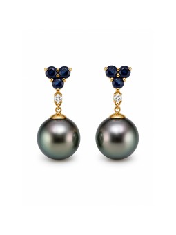 Boucles d'oreilles Ave perle de Tahiti, saphir et diamant